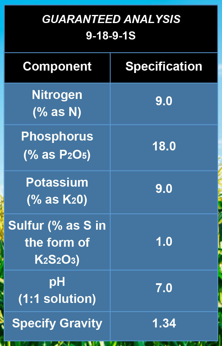 Liquid 100% Ortho 9-18-9-1S Fertilizer – Sustain Seed + Soil