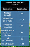 Fertilizer, Liquid 100% ortho  9-18-9-1S